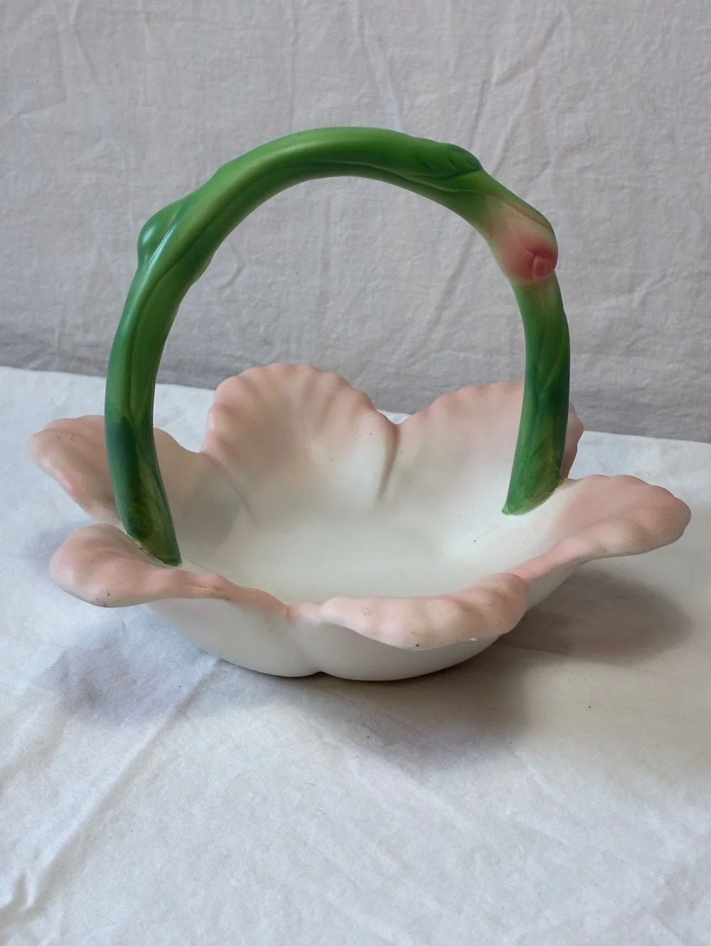 Vintage Ceramic Flower Basket with stem handle